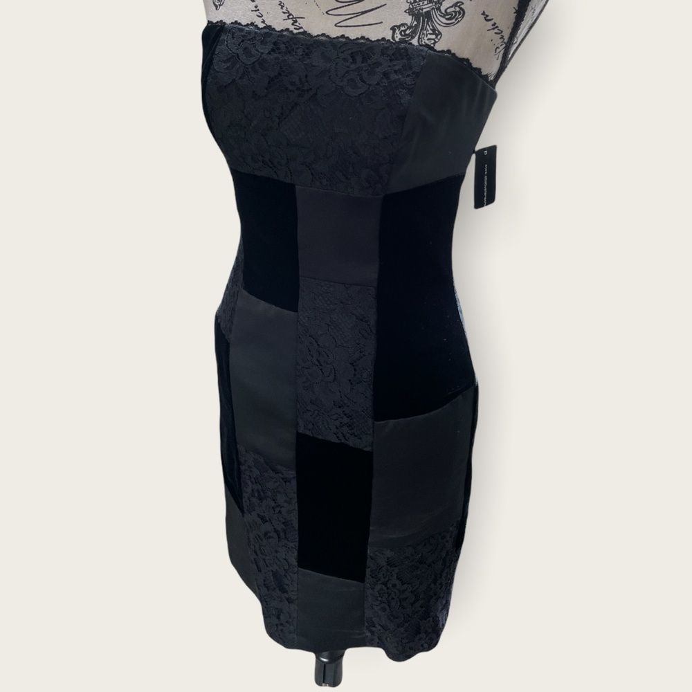 NWT A.B.S. Evening by Allen Schwartz strapless black lace velvet dress size 2 - Picture 2 of 9